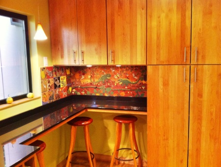 Breakfast Bar with colorful tile created by the client's friend.